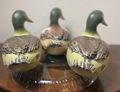 Waddling or Flock of Three Duck Decoys. Hand-Painted.  Life-Like.