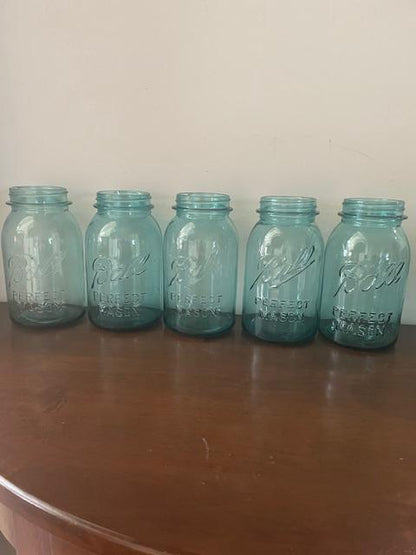 8 Vintage Quart and Pint Blue Ball Jars