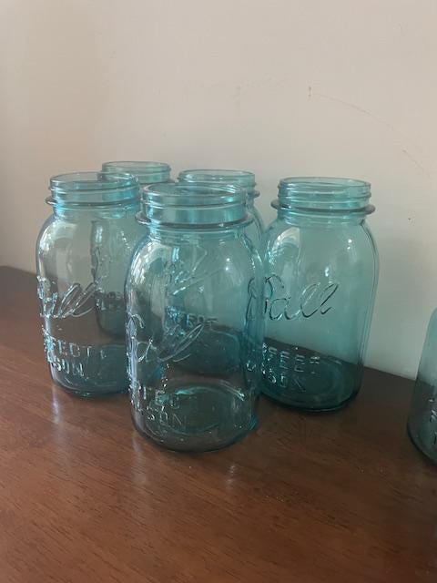 8 Vintage Quart and Pint Blue Ball Jars