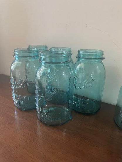 8 Vintage Quart and Pint Blue Ball Jars