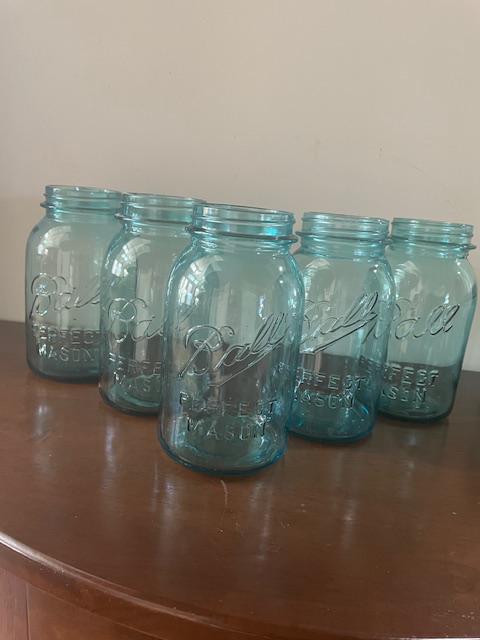 8 Vintage Quart and Pint Blue Ball Jars
