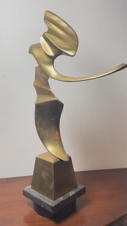 Brass sculpture Bird in flight. Vintage Art Deco style mid-century modern abstract art.  Unsigned/numbered but similar style of Curtis Jere.