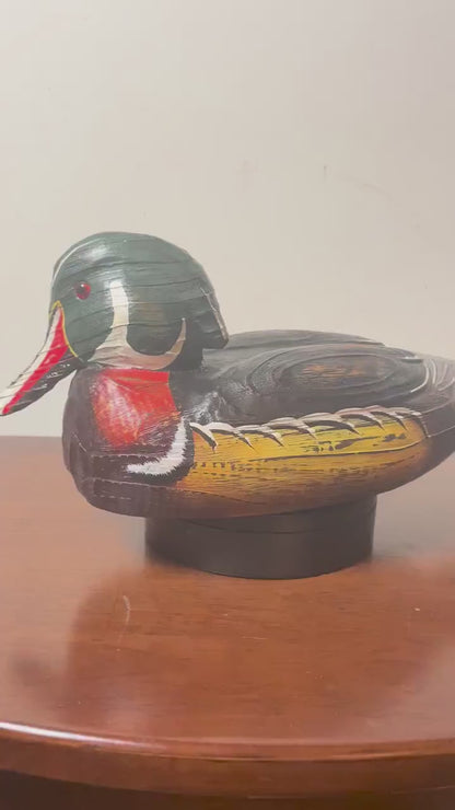 Vintage Hand-Carved, Hand-Painted Wooden Duck Decoy - Wood Duck